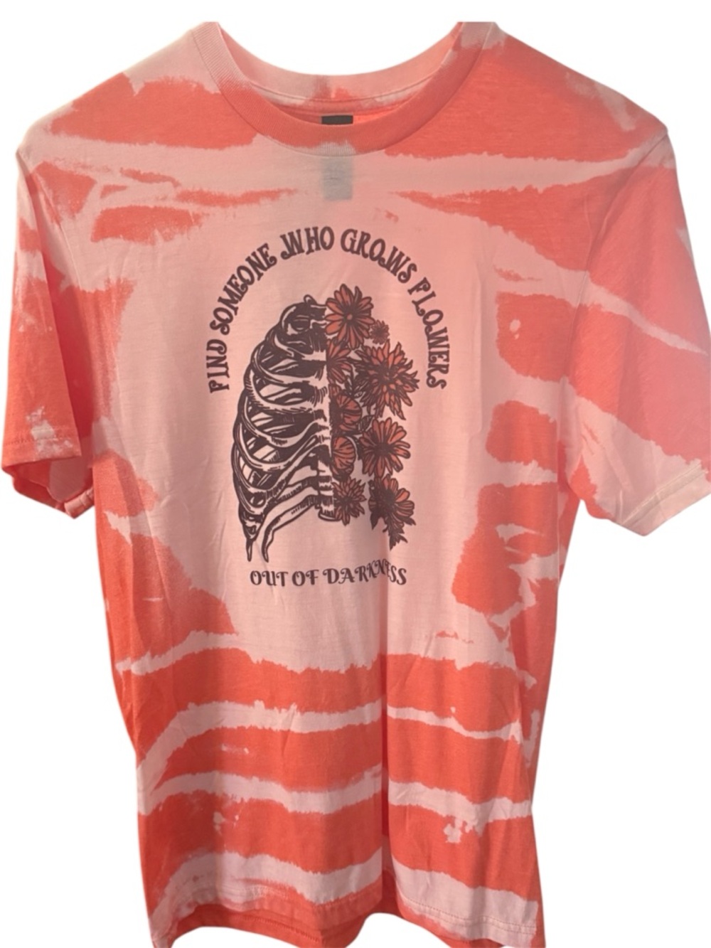 Gildan Orange and White bleached skeleton flowers graphic design soft t-shirt